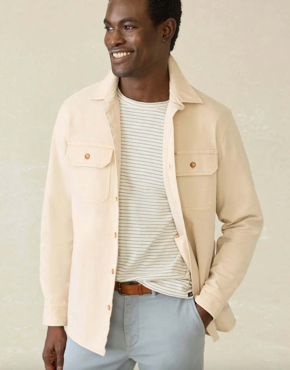 Faherty Sunwashed Canvas CPO in Sea Salt Men's Size XL Shirt Jacket